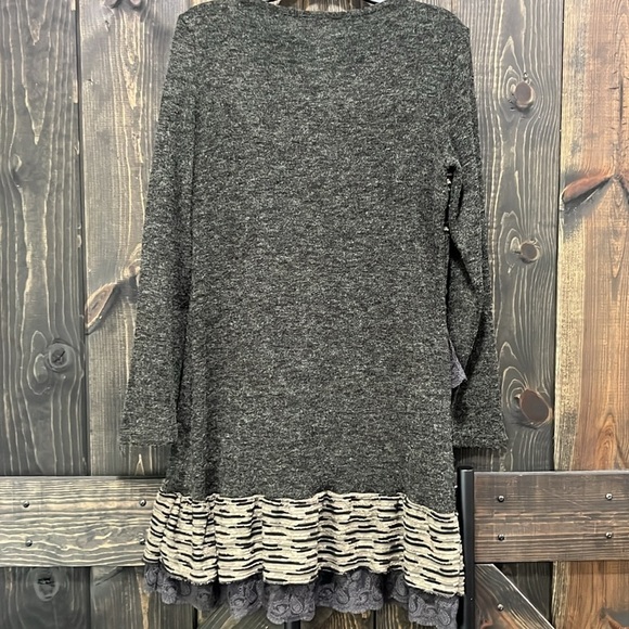 John Fashion Mini Dress L Wool Blend Bohemian Artsy Lace Ruffle Long Sleeves - Picture 6 of 8